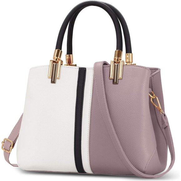 Top Handle Stitching Handbag for Women Girls Tote Satchel Purple Shoulder Bag - Picture 1 of 8